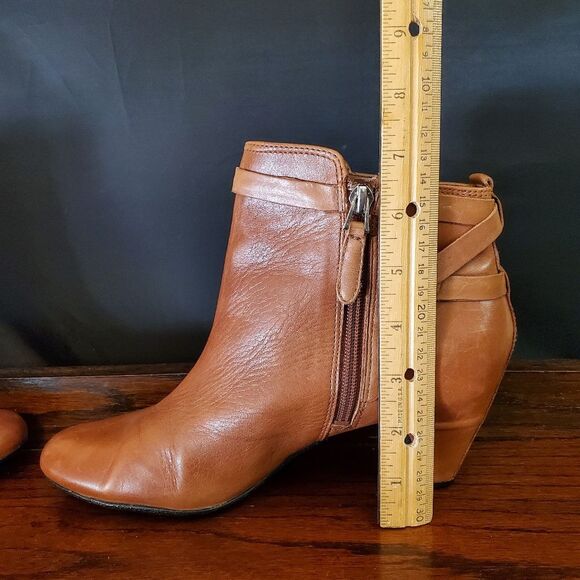 Sam Edelman Maddox Leather Cognac Heel Ankle Boots Size 8M - Picture 9 of 13